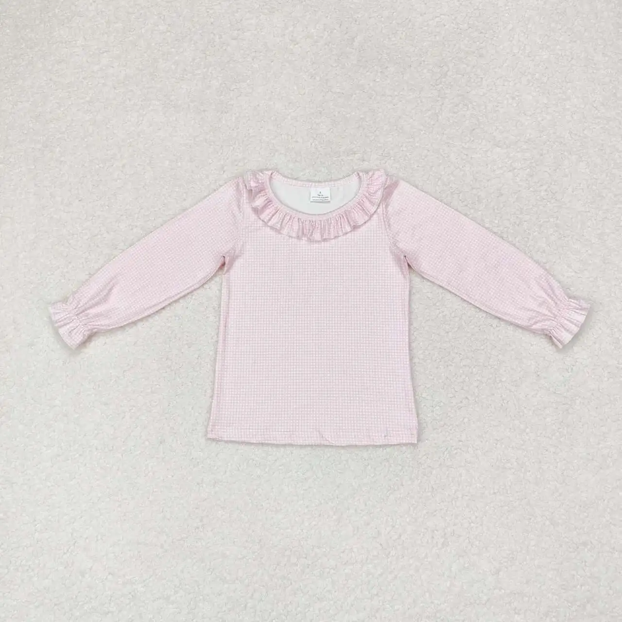 GT0626 Fashionable And Good-Looking  Girls Clothes  Long Sleeve Top Pink Plaid Lace Print With  Children Clothes Rts No Moq