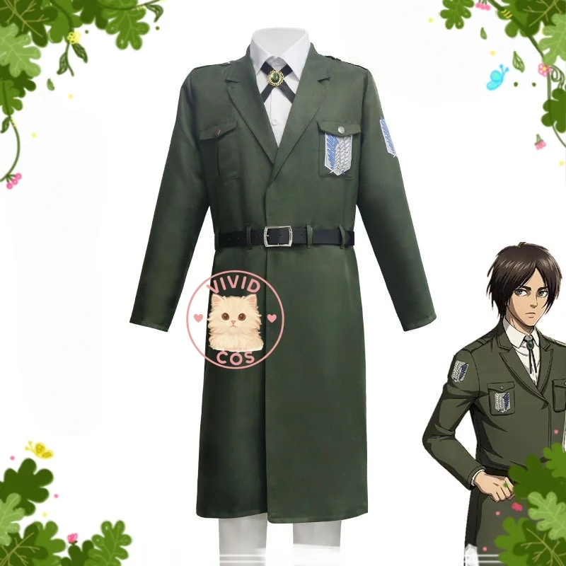 

Shingeki No Kyojin Season 4 Survey Corps Regimental Uniform Costume Cosplay Outfit Set Military Green Overcoat Role-playing