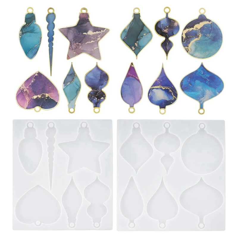 

2 шт., формы для рождественской смолы, 12 различных форм, формы для рождественских украшений из смолы, прочные силиконовые формы для отливки смолы на Рождество