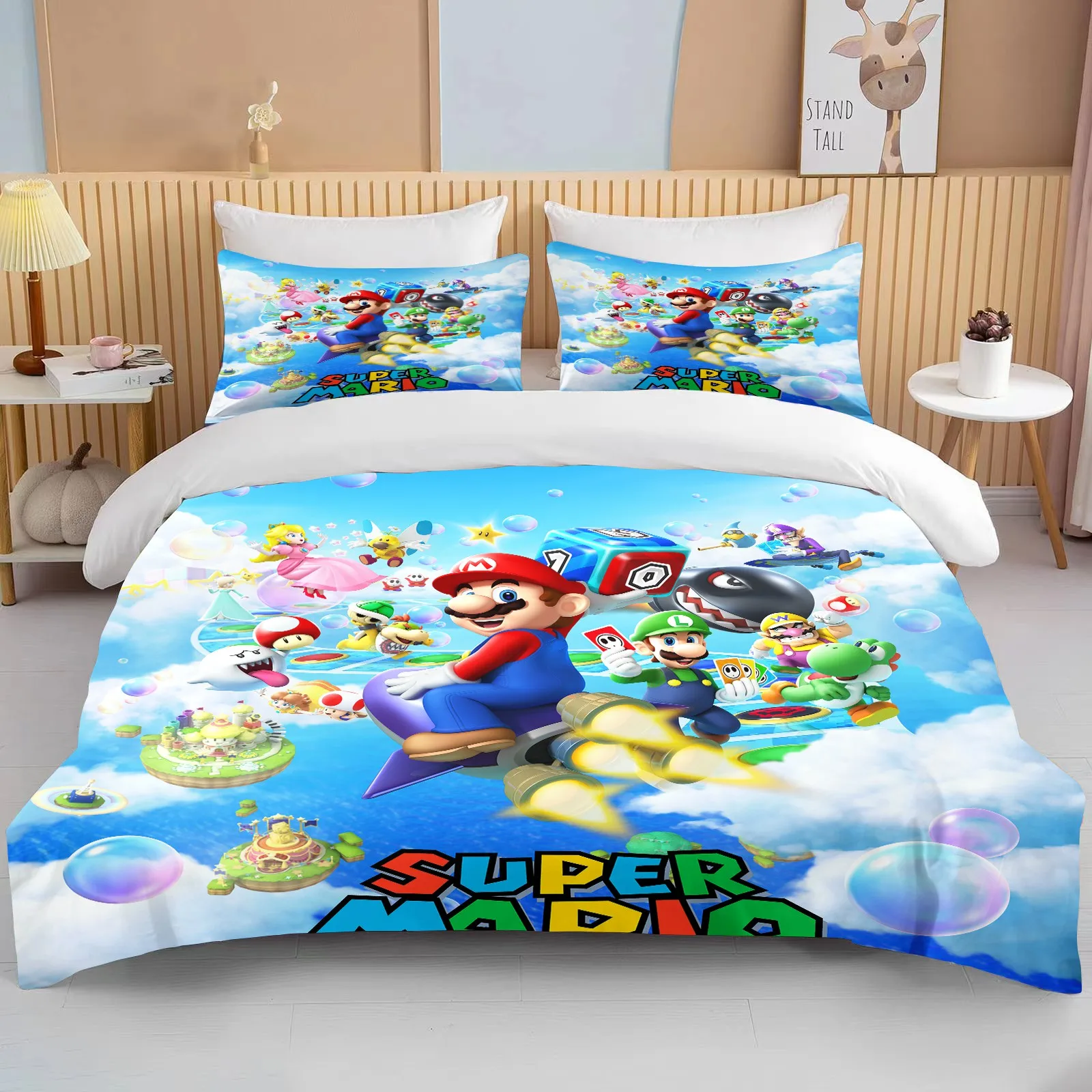 Imagem -03 - Super Mario Game Print Bedding Conjunto para Adultos e Crianças Capa de Edredão Fronhas Cama Luxuosa Presente de Aniversário