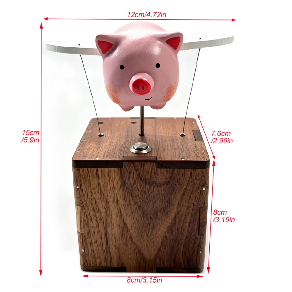 Handmade Wooden Dancing Pig Tabletop Figurine, Adorable Aesthetic Statue, Relaxing Healing Ornament for Home Office Decoration
