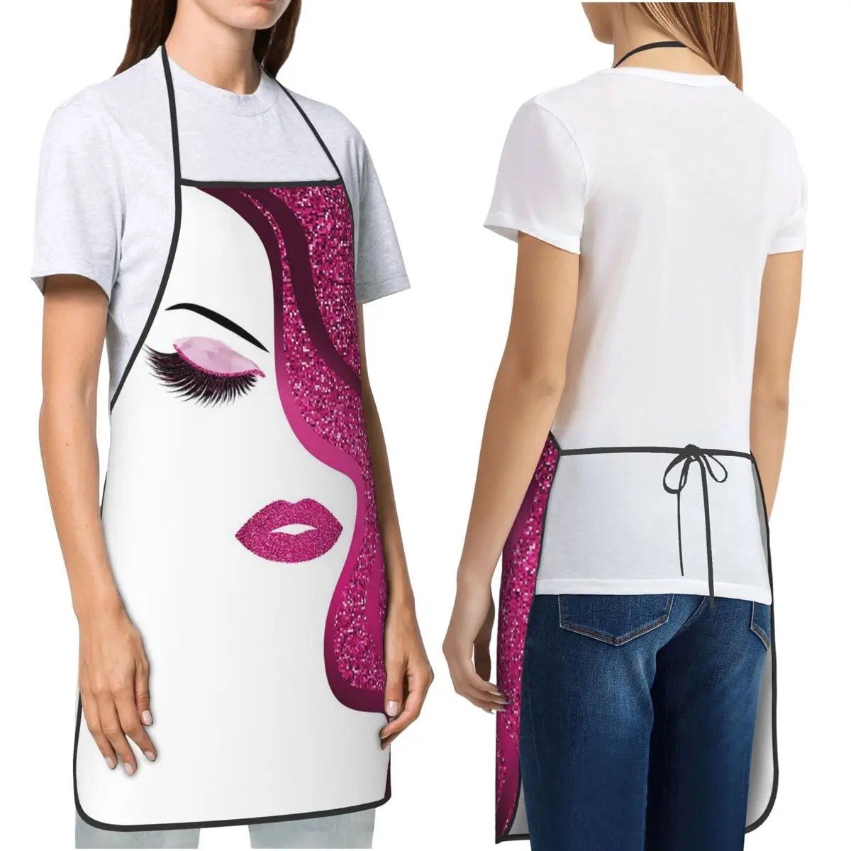 Eyelash Makeup With Pink Glitter Lashes Artist Apron Chef Cooking Baking Tablier Bib Kitchen Cleaning Pinafore for Women Men