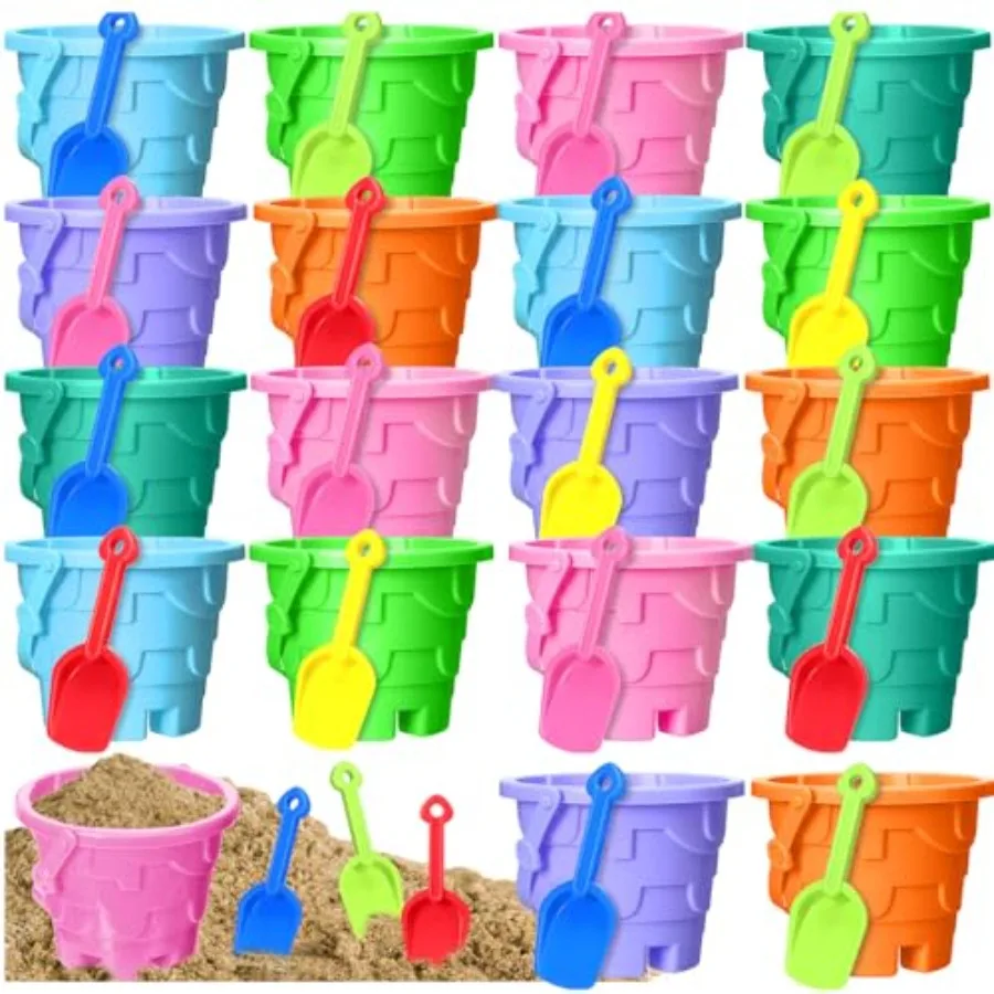 Beach Sand Castle Toy Set: 18 Buckets And 18 Shovels, 7.5 Inch, Plastic, Assorted Colors, Durable And Lightweight For Beach, Po