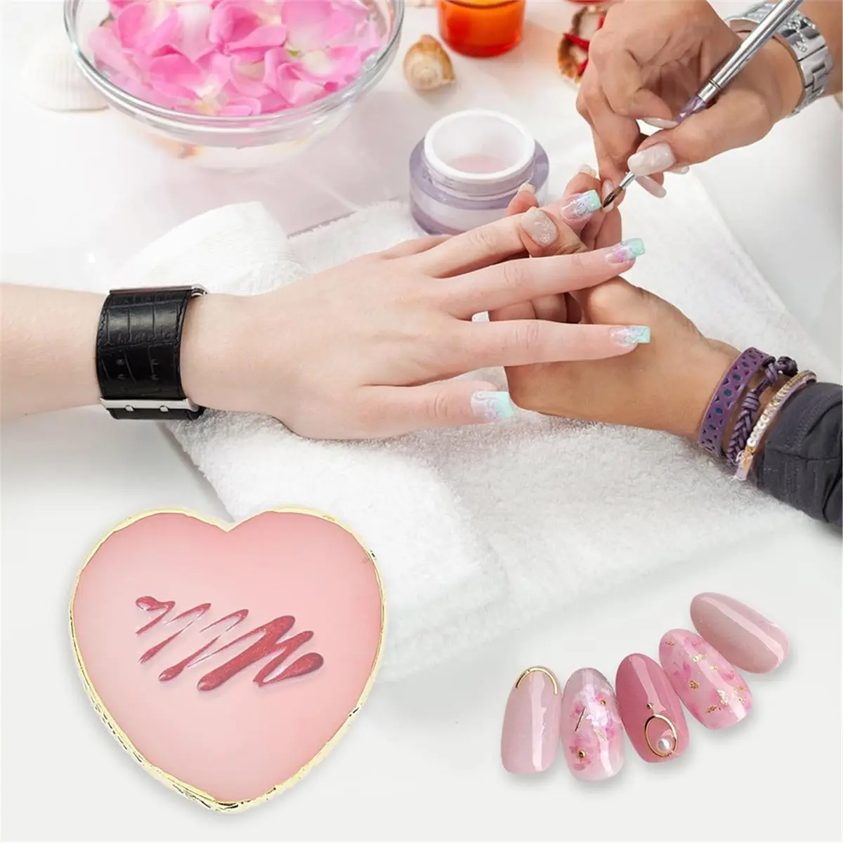 Resin Nail Art Palette, Nail Art Painting Nail Polish Palette Palette Gold Edge, Color Display Nail Art Tools. White