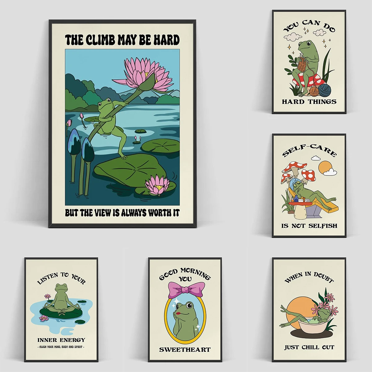 

Modern Funny Frog Motivation Quote Poster Mental Health Inspirational Canvas Painting Wall Art for Office Living Room Home Decor