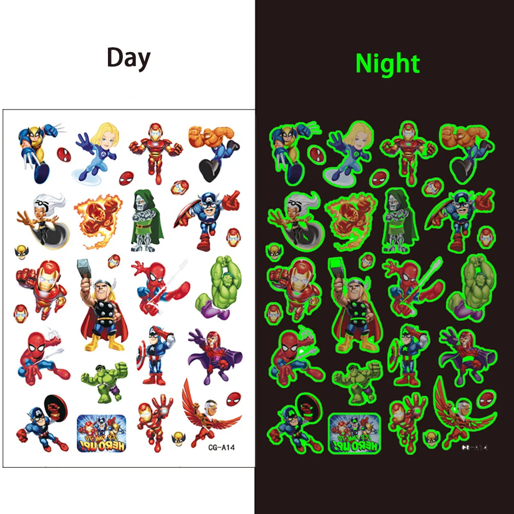 Disney Marvel Avengers Luminous Tattoo Stickers Children Temporary Fake Tattoos Arm Face Glowing Body Art Tattoo Kids Toys Gift