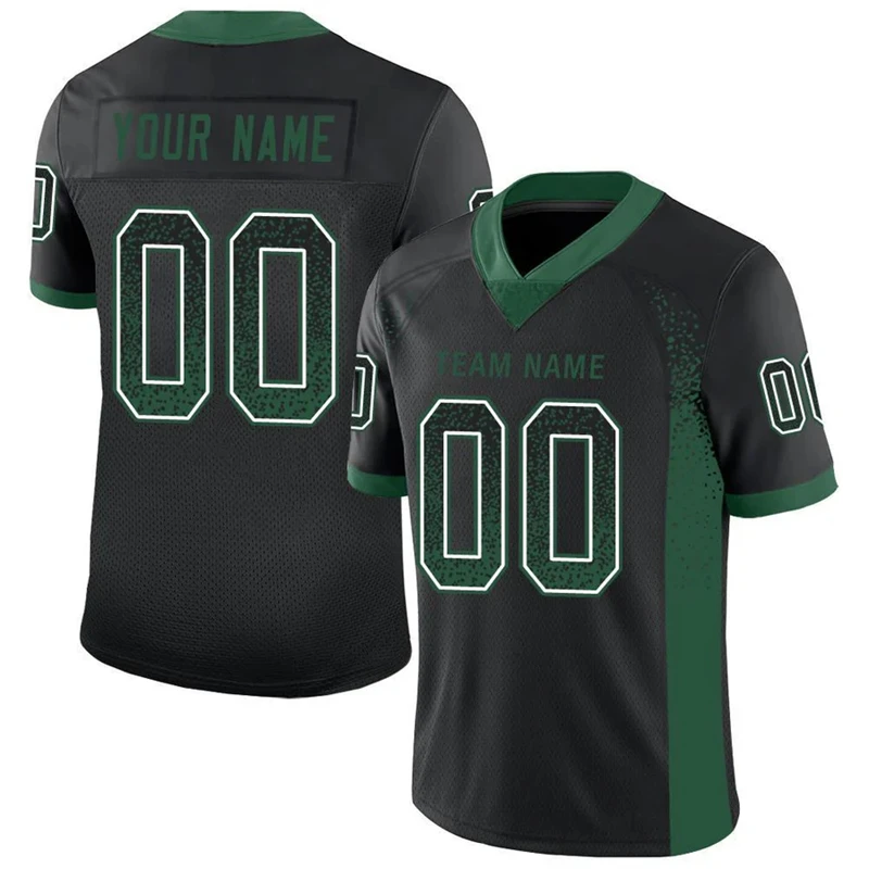 Black Color Drift Fashion Football T Shirts For Men Custom Name Team Name Number V Neck Rugby T Shirts Casual Loose Sports Tees