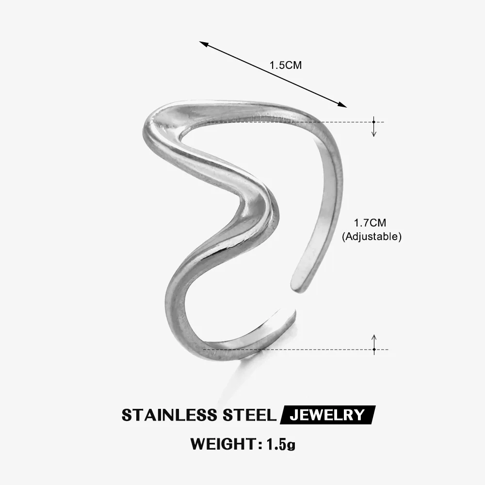 Romantic Love Geometric Ring Vintage Jewelry Irregular Lines Stainless Steel Opening Stackable Rings Wedding Bride Accessories