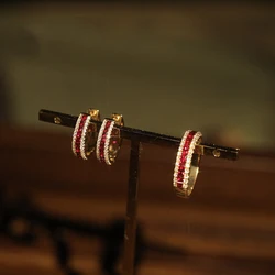Original design silver inlaid ruby open ring exquisite earrings for women light luxury sweet jewelry sets party accessories