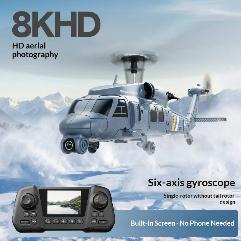 4DRC L2 Single Rotor Remote Control Helicopter Apache Military Fighter With 8K HDR Aerial Camera Built In Screen For Boys Kids