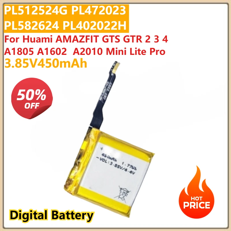 

450mAh Digital Battery PL512524G PL472023 PL582624 PL402022H For Huami AMAZFIT GTS GTR 2 3 4 A1805 A1602 A2010 Mini Lite Pro