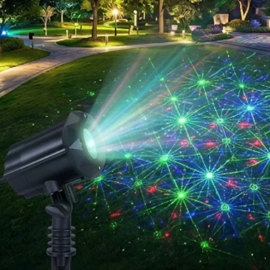 Outdoor IP65 Rated Laser Projector with RGB Christmas Lights Moving Firefly 8 Patterns & Remote