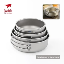 Keith Camping Titanium Bowls 300ml-600ml With Folding Handle Ultralight Portable Outdoor Camping Hiking Picnic Tableware Bowl