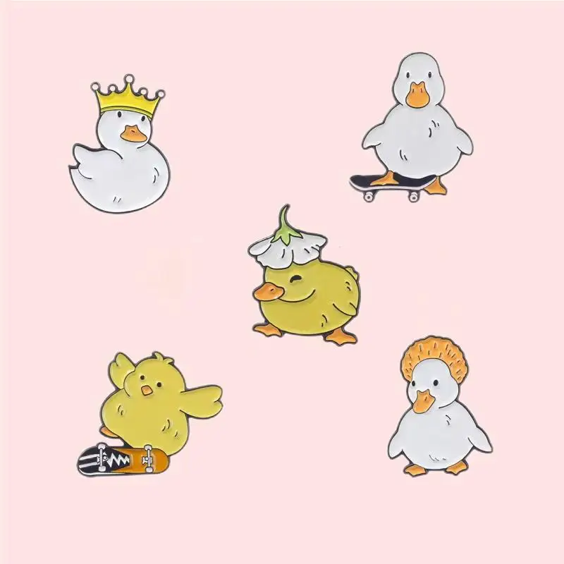 Pin Club | Animal Skateboard Duck Metal Brooch Cute Naughty Goose Chicken Funny Lapel Badges Clothes Hat Jewelry Gift Wholesale