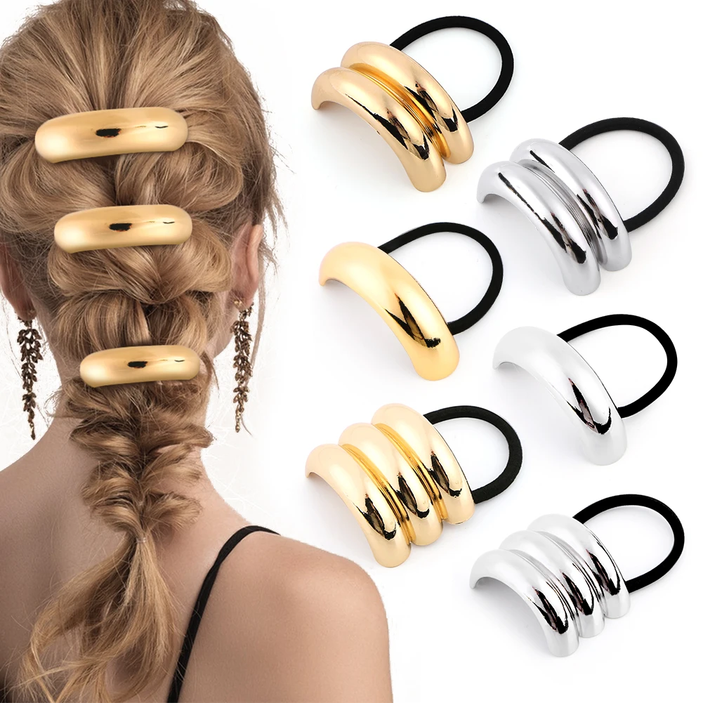 Metal Hair Tie Ponytail Hair Cuff Double Arch Ponytail Hair Tie Geometric Head Wear Decorative Hair Rope Hair Accessories