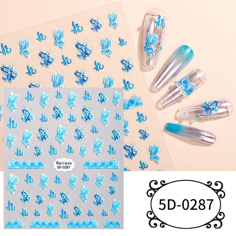 5D Relief Glitter Flowers Nail Stickers Water Nail Decal Leaf Tree Green Simple Summer Slider For Manicuring Nail Art Decoration