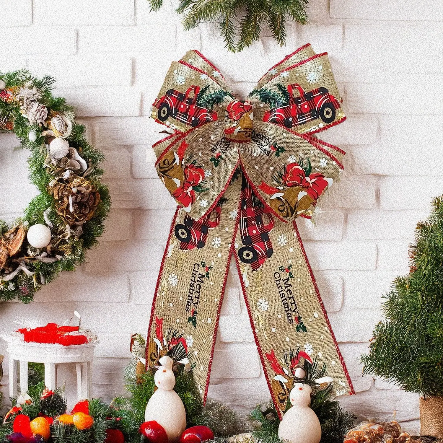 Weihnachtsband – Rotes Auto, grünes Baum- und Schneeflockenmuster, perfekt für die Geschenkverpackung, Weihnachtsdekorationen, ideal für Weihnachten