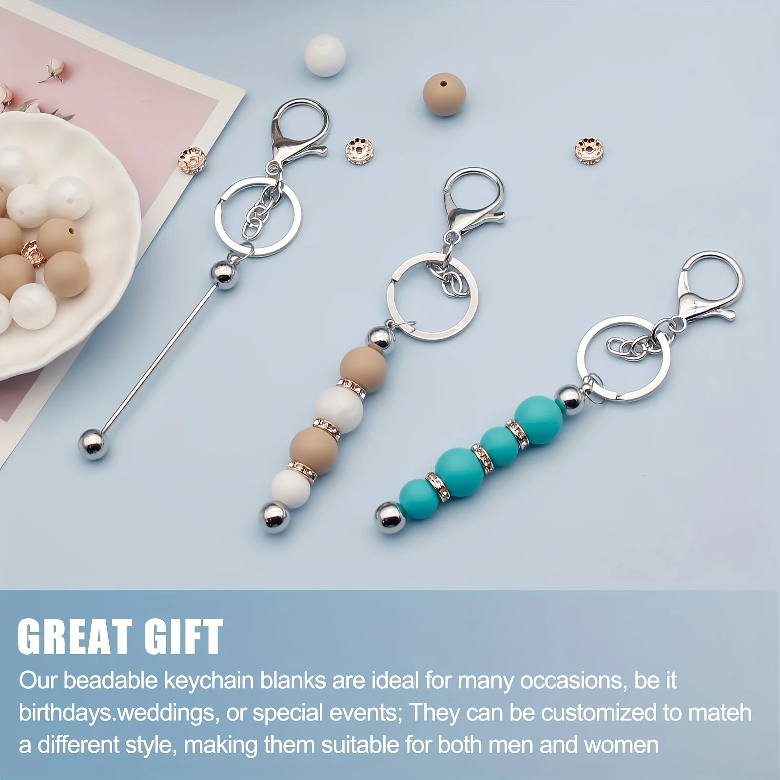 7/15pcs DIY Beaded Keychain Set Multi-Functional Creative Handmade Key Ring Sticks Headless for Gift-Making view 2