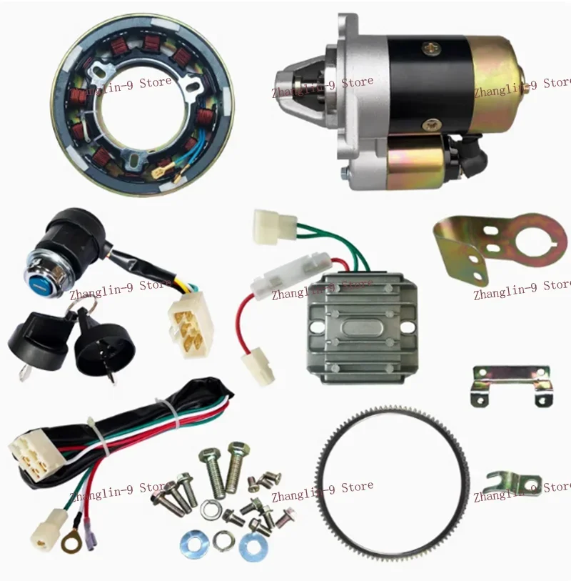 ELECTRIC START KIT DRECT. FOR DIESEL170/178F/186FA/188/5KW GENERATOR W/ STARTER MOTOR TOGGLE SWITCH FLYWHEEL CHARGE COIL