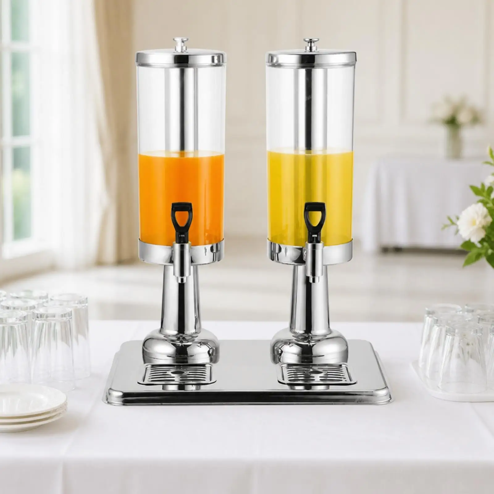Countertop Drink Machine with Faucet for Alcoholic and Non Alcoholic Beverages at Bars Featuring Stainless Steel Build and Tray