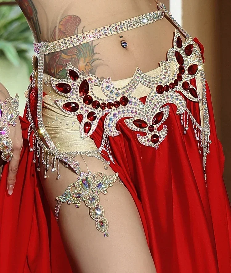 New Belly Dance Super Flash Hot Diamond Color Diamond Through Waist Chain Leg Ring Exotic Dance Performance Clothing Accessories