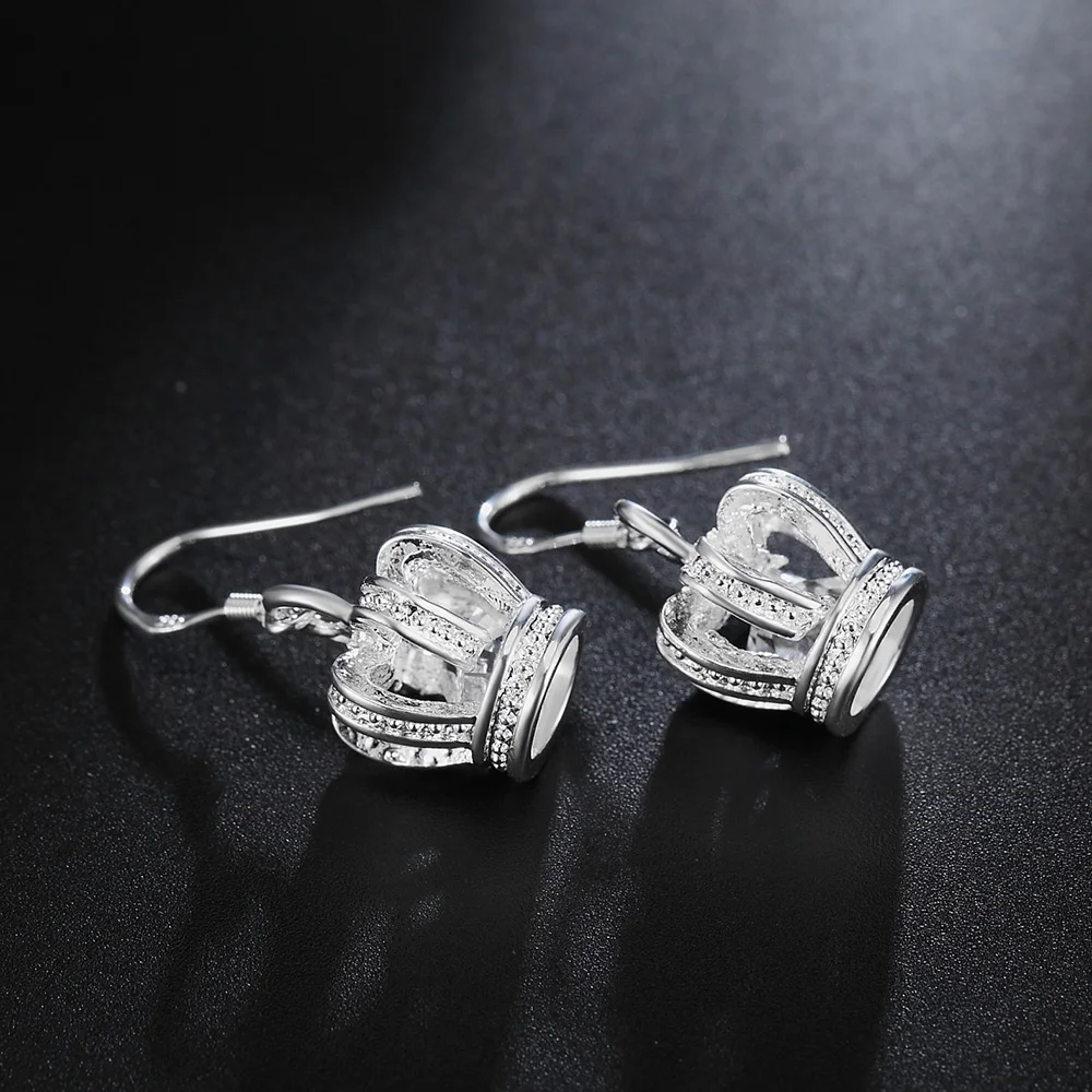 Hot Sale 925 Sterling Silver Earrings For Women Crown Crystal  Christmas Gifts Wedding Party Street All-Match Jewelry