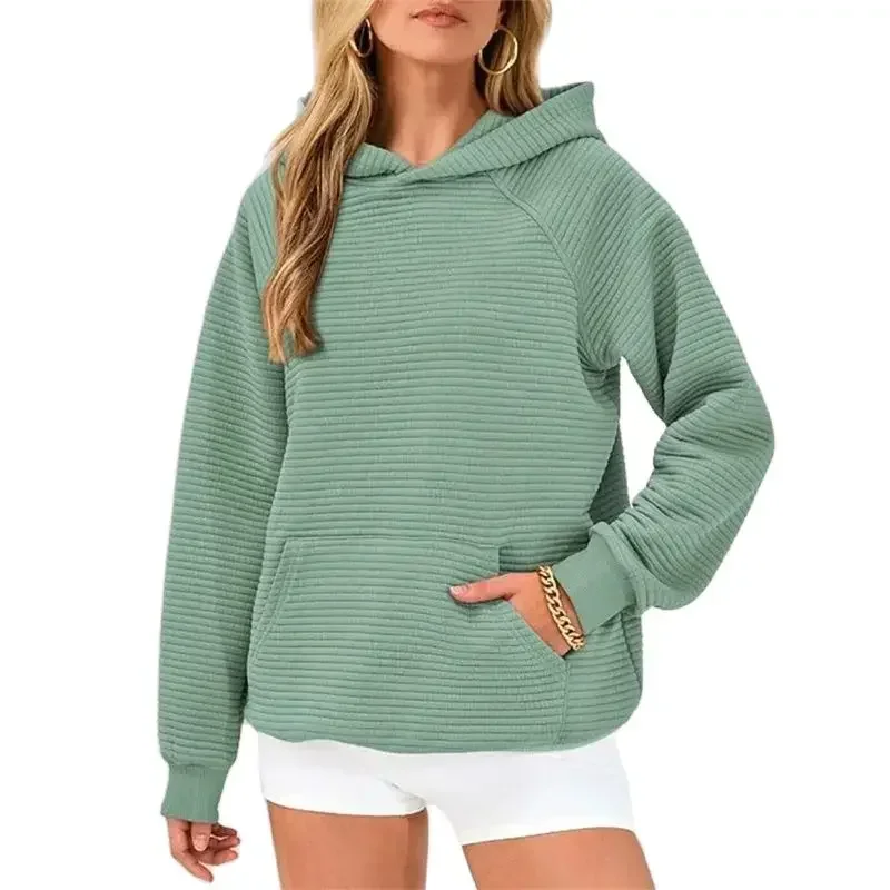 

Autumn Winter Pitted Stripes Hooded Sweatshirt Women Comfortable Casual Hoodie Female Kangaroo Pocket Splice Pullover Outerwear