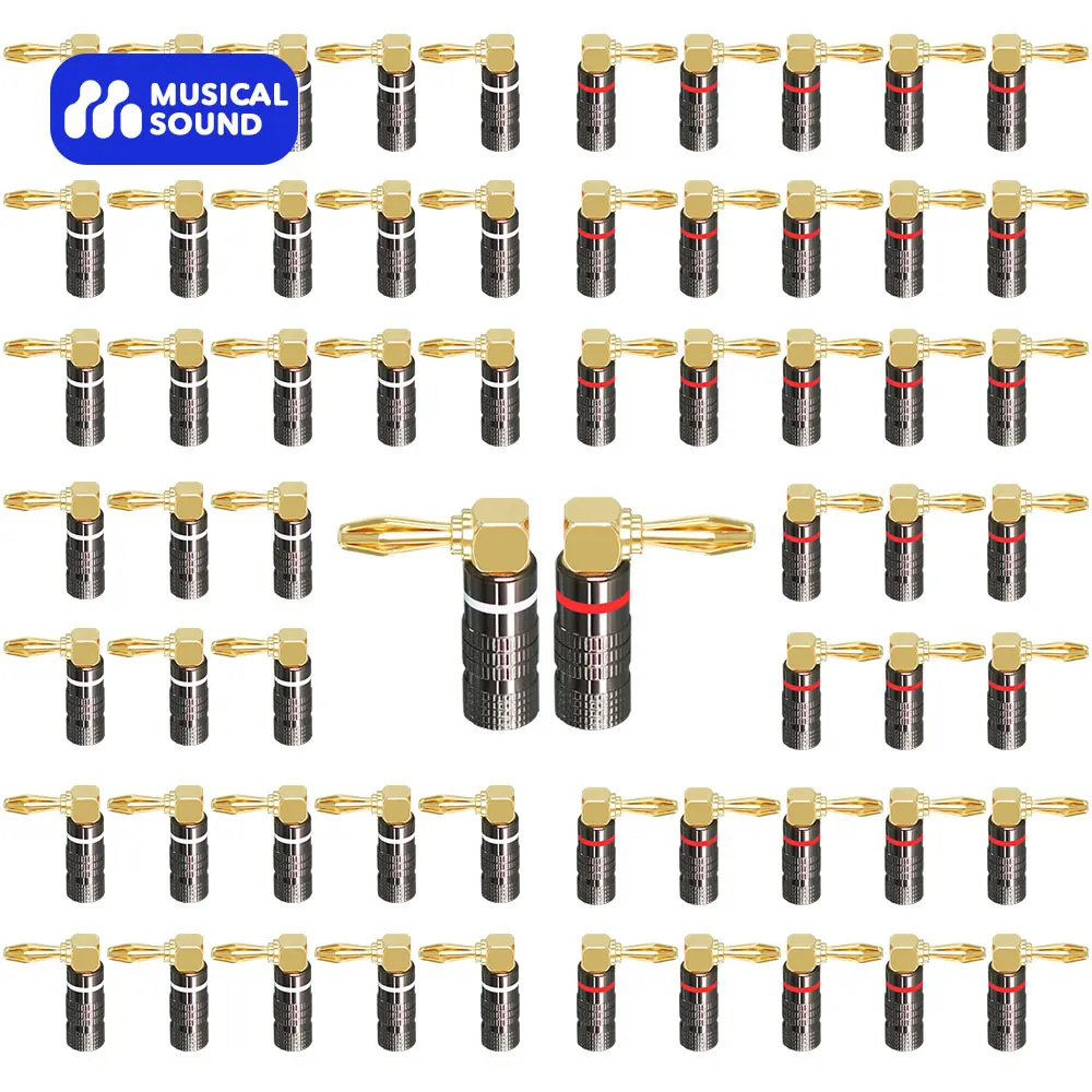 4/8/12/24/50PCS Banana Connector 24K Copper Gold Plated 4mm Speaker Banana Plugs Amplifier Connector Match With 4mm Binding Post