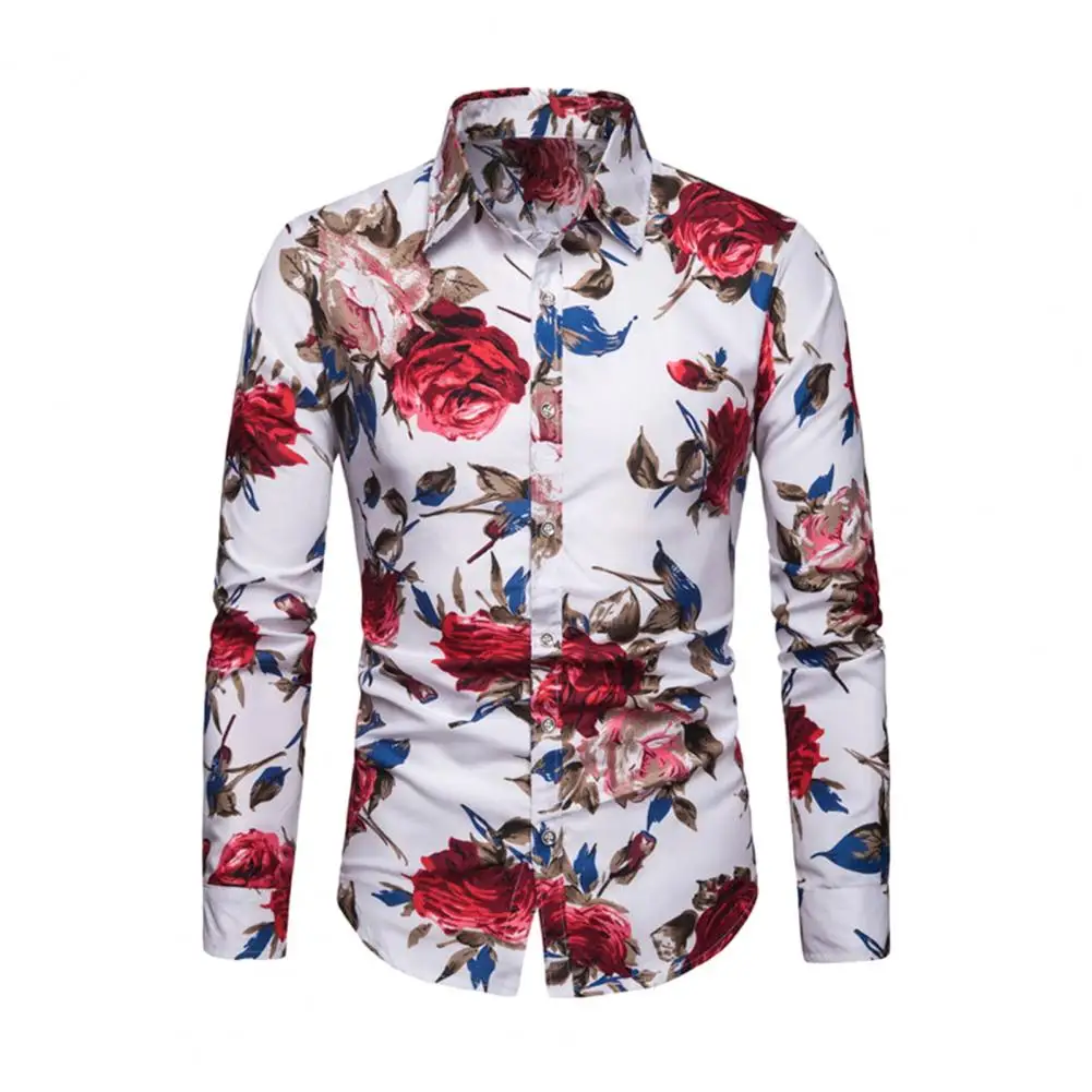 

Flower Printed Men's Shirt Turn-down Collar Single-breasted Slim Fit Long Sleeve Vivid Flower Print Hot Sale ropa hombre