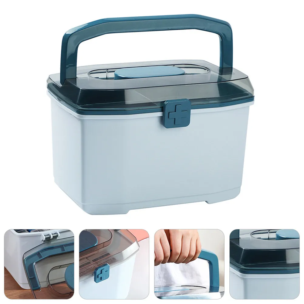 

Transparent Plastic Medicine Organizer Sturdy First Aid Storage Case Lockable Large Capacity Household Office Travel Emergency