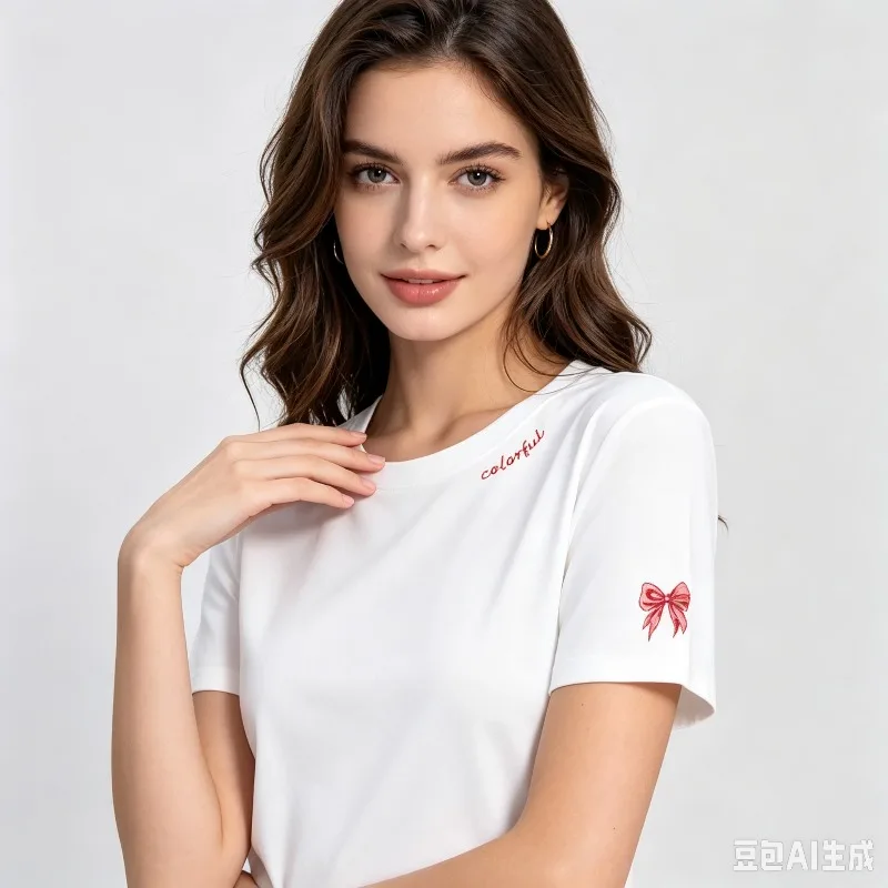 colorful Small Red Bow Sleeve Graphic T-Shirt 100% Cotton Cute Minimal Print Tee Women Casual Daily Holiday Party vintage Tops