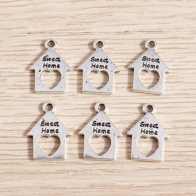 Tusember 50 Stück 12*17mm Legierung Herzanhänger „Sweet Home“ für Halsketten, Ohrringe, Damen, Mädchen, Mode-Schmuckherstellung, DIY – Detail 6