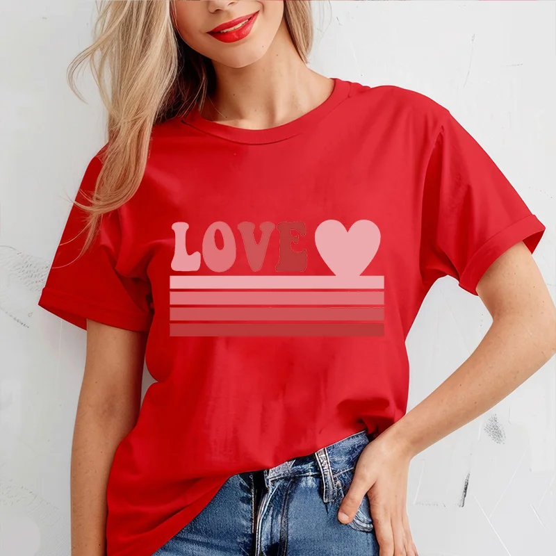 

Valentine Heart Printed T Shirt for Women Leopard Heart T-shirt Girl Short Sleeve Crew Neck Casual Top for Summer Women Clothing