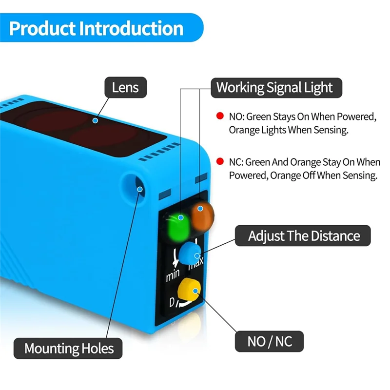 

A7THK-Photoelectric Sensor Switch NO+NC,DC10-30V Reflective Photoelectric Sensor Photovoltaic Sensor Garage Parking Sensors NPN