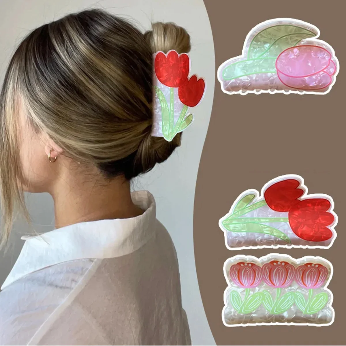 Neue Stil Rosa Tulpe Rose Haar Klaue Acryl Klaue Clips Blume Serie Krabben Haar Clips für Frauen Mädchen Haar Zubehör