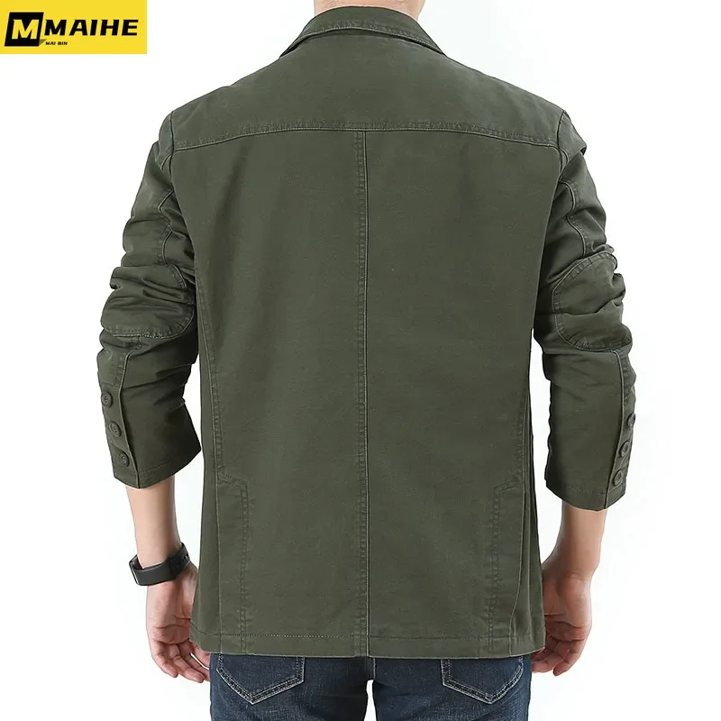 2023 Spring Autumn men\'s suit jacket Harajuku vintage cotton denim jacket brand fashion clothing V-neck slim men\'s unload coat