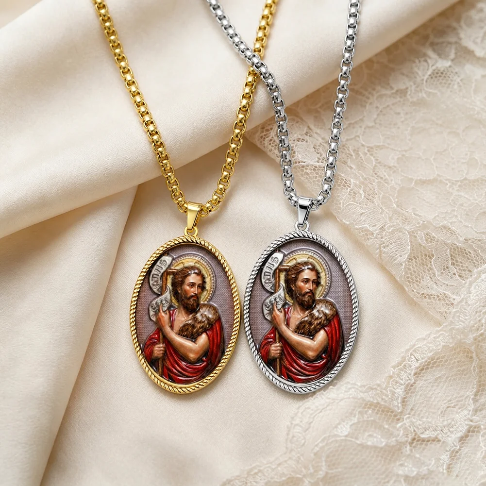 St Benedict Medal Necklace for Men Women Vintage Color Picture Pendant Religious Amulet Catholic Protection Jewelry Gifts