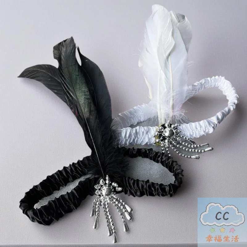 إكسسوار شعر على الطراز العتيق، عصابة رأس للحفلات مطرزة باللون الأسود مستوحاة من عشرينيات القرن العشرين، غطاء رأس آرت ديكو للحفلات والمناسبات ذات الطابع القديم #3