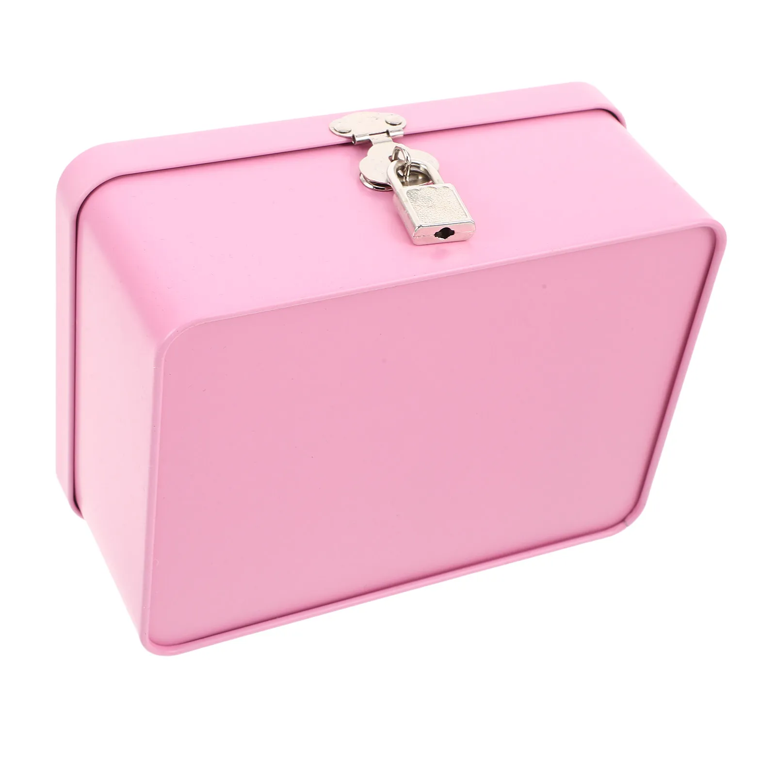 Tinplate Storage Box Pink Retro Lockable Desktop Canister Cylinder Lock Letter Paper Container Key Decorative 6.9x5.1x3in Small