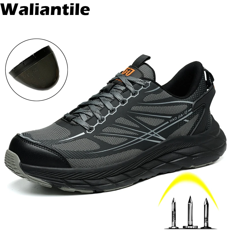 

Waliantile New Men Safety Shoes Sneakers For Construction Working Boots Puncture Proof Anti-smashing Steel Toe Work Shoes Male