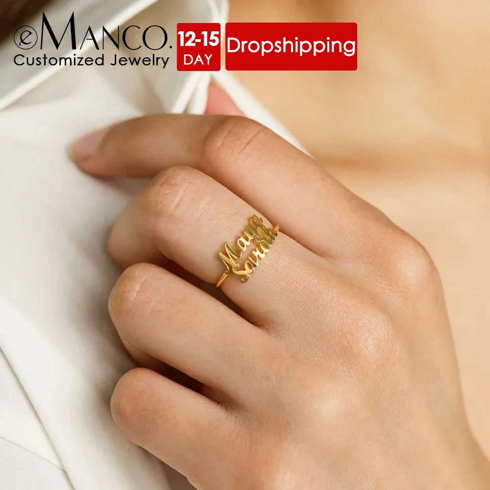 eManco Custom Women's Name Ring Gold Personalized Letter Stainless Steel Ring Jewelry Gift