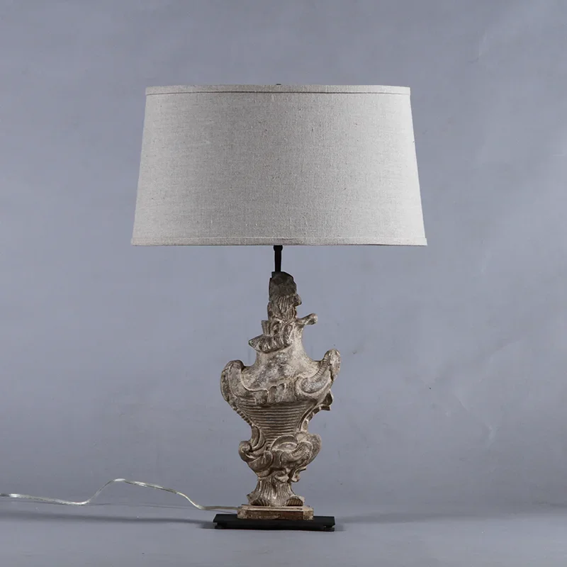 American country table lamp bedroom bedside lamp Nordic creative vintage wood art carved lighting desk dimming bedside lamp