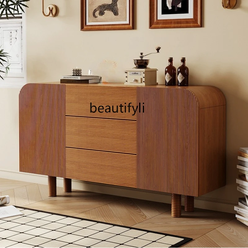 

French Vintage Style Small Apartment Living Room Entryway Cabinet Natural Wood Storage Sideboard
