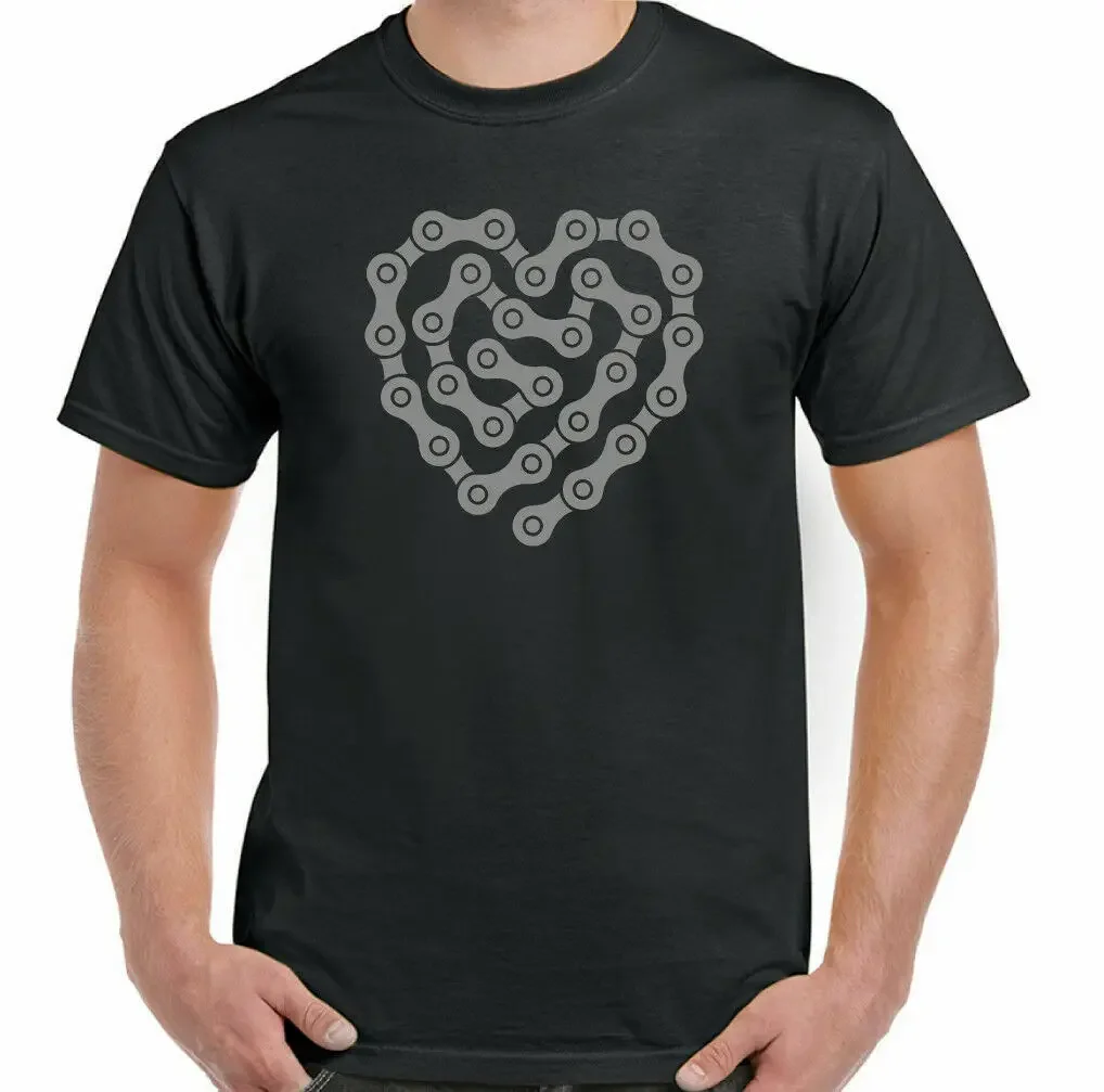 Bicycle Biker Motorcycle Heart Bicycle Chain Funny MTB Racer T-Shirt. Summer Cotton O-Neck Short Sleeve Mens T Shirt New S-3XL