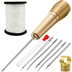 1 Set Leather Sewing Awl Set Multifunctional Shoes Repair Tool Kit Punch Stitching Needles DIY Sewing with Black White Thread