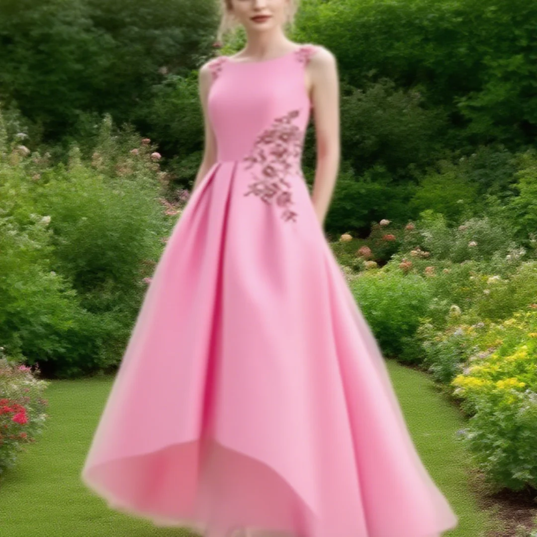 

Customized A-line sleeveless satin appliquéd wedding dress for the mother of the bride for the formal evening event