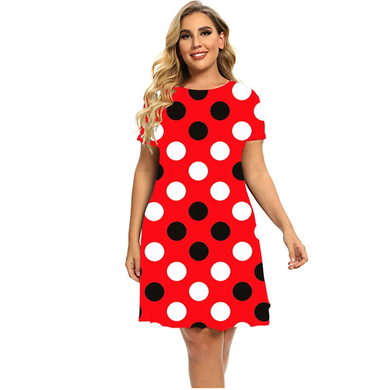 2023 sommer Mode Polka Dot Kleid Für Frauen Kurzarm Lose Mini Kleid Casual Vintage Übermaß Kleid Plus Größe 6XL kleidung