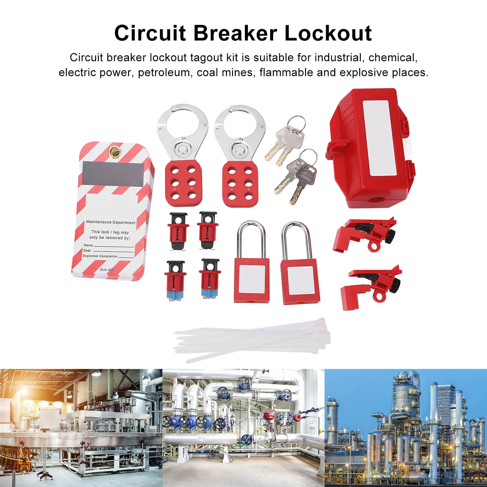 Electrical Circuit Breaker Lockout Tagout Kit Safty Padlock Loto Tags Hasps Set for Industrial Chemical