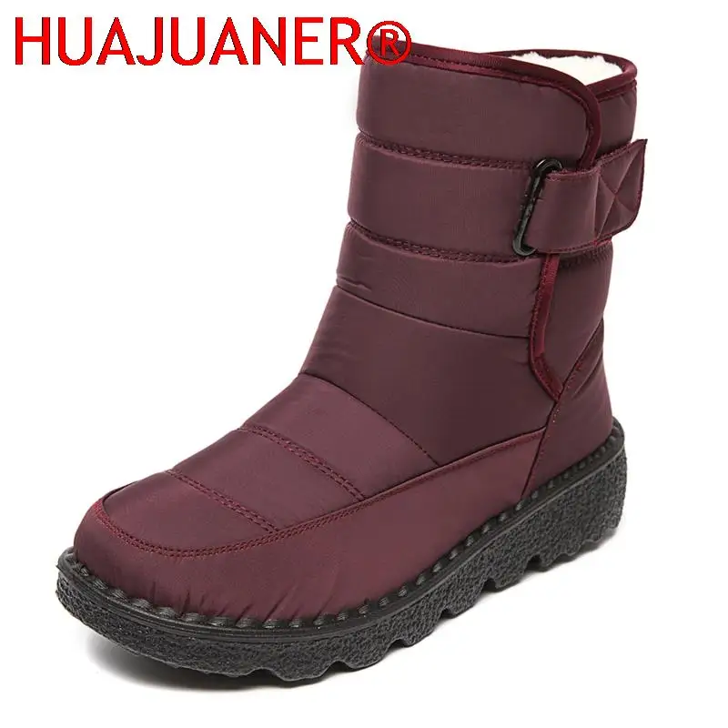 New Winter High-top Plush Boots Water Proof Hook & Loop Plus Velvet Women's Shoes Long Tube Outdoor Snow Boots