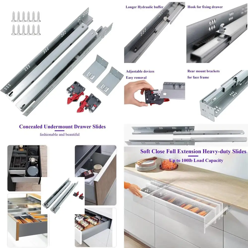 

21 направляющая для выдвижных ящиков с плавным закрыванием, 6 пар, полного выдвижения, с блокирующим механизмом и задними крепежными кронштейнами